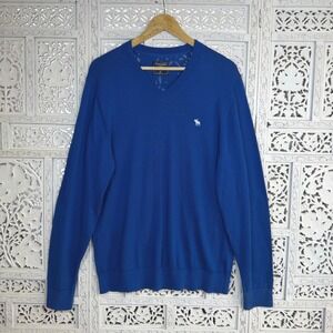 NWT Abercrombie & Fitch‎ Blue Pima Cotton V Neck Sweater Mens XL Preppy Golf Y2K
